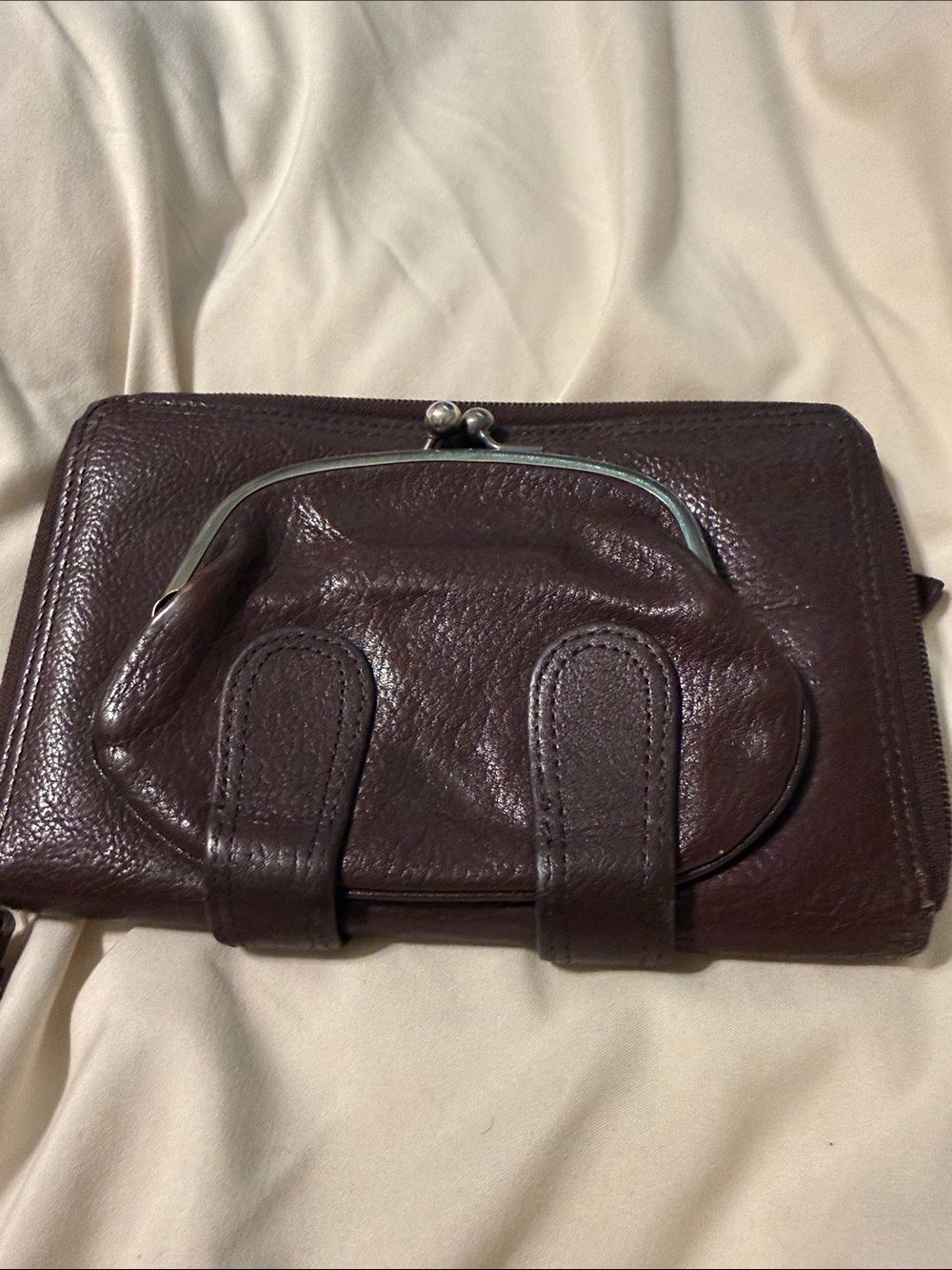 Eileen West Leather Wallet Clutch in Dark Brown